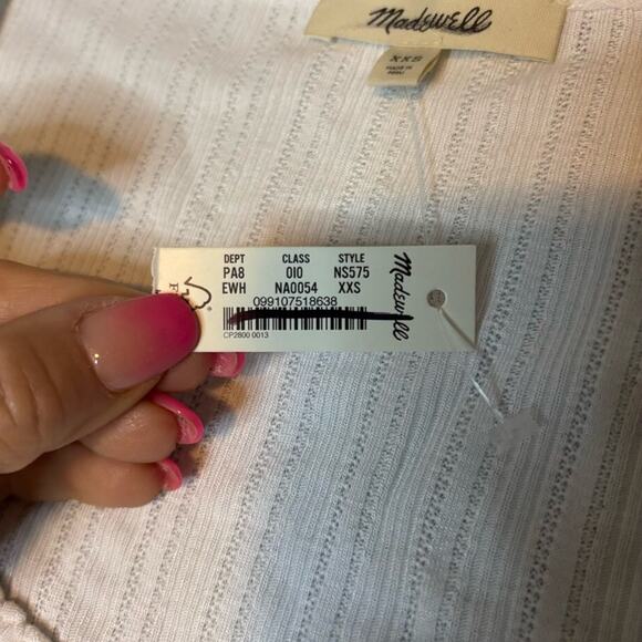 Madewell White Ribbed Essential Scoop Neck Long Sleeve Top XXS NWT - Picture 9 of 9